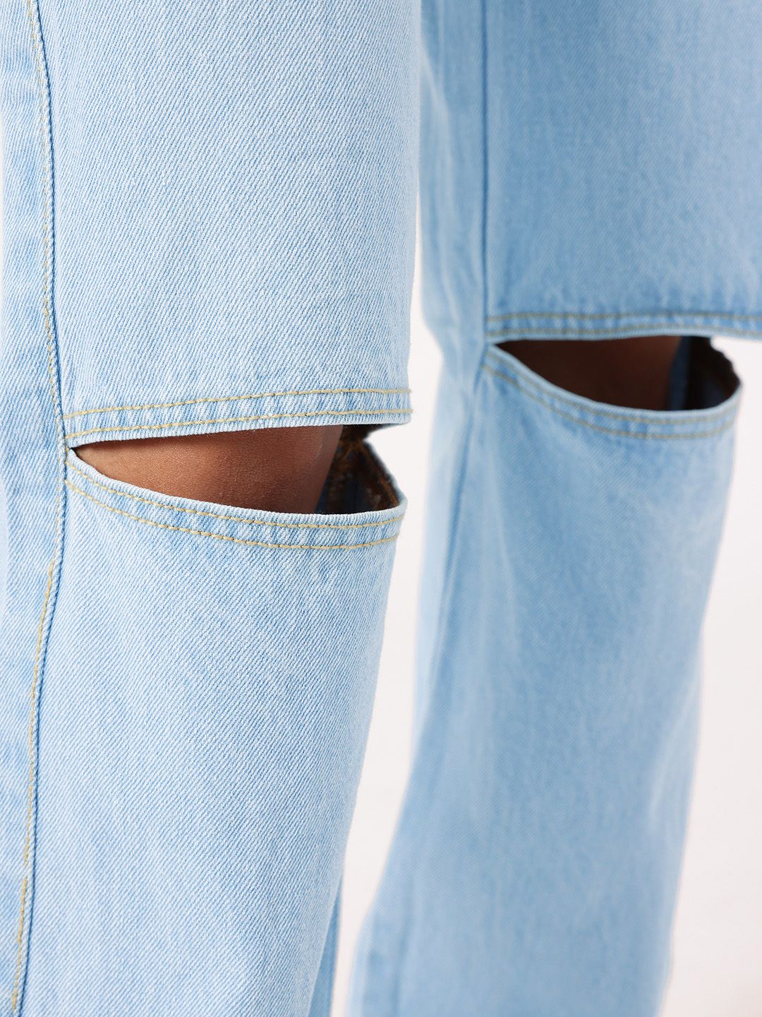 DressBerry Women Slash-Knee Edge Straight Fit Pure Cotton Jeans - Image 7