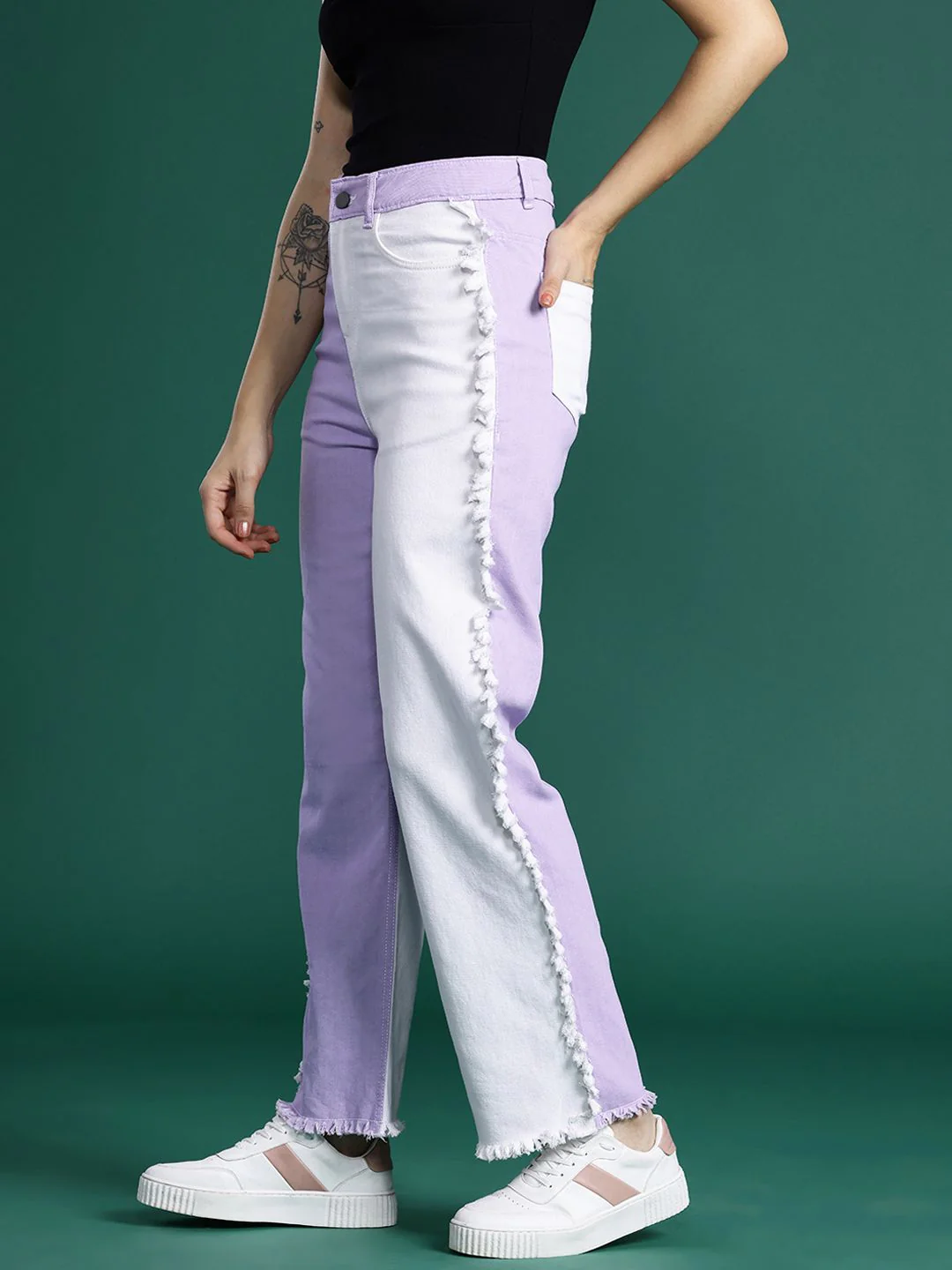 DressBerry Women Straight Fit Colourblocked Stretchable Jeans - Image 3