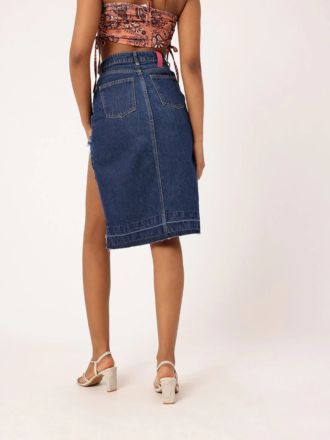 DressBerry Women Street Edge High Rise Ripped Denim Faded Asymmetric A-Line Skirt - Image 4