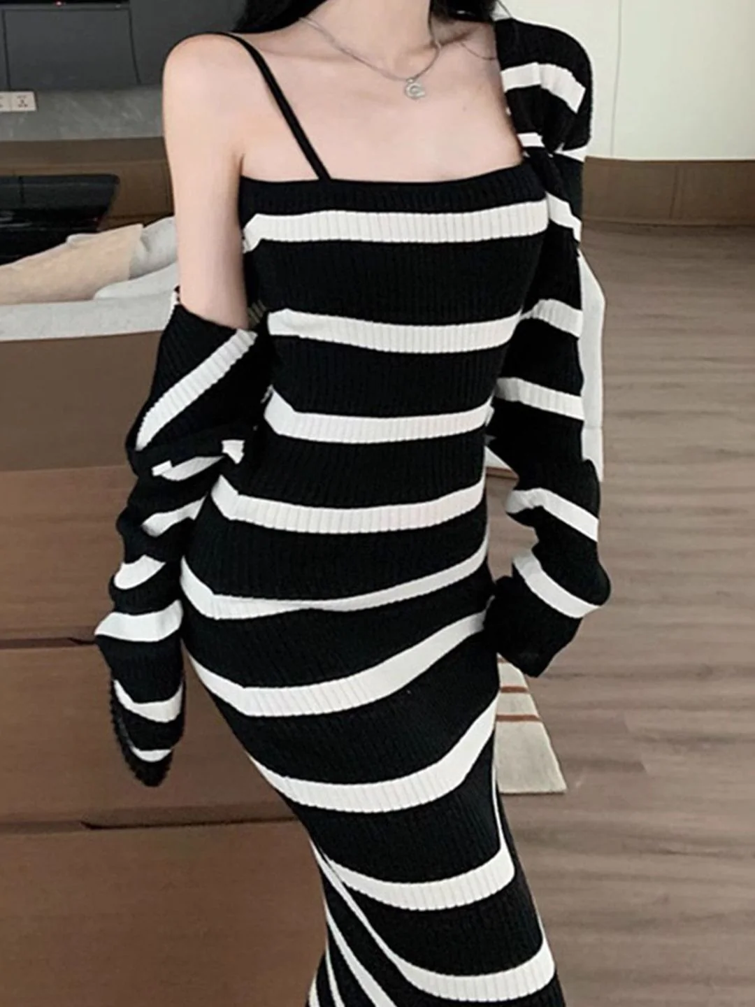 DressBerry Women Striped Bodycon Midi Dress - Image 5