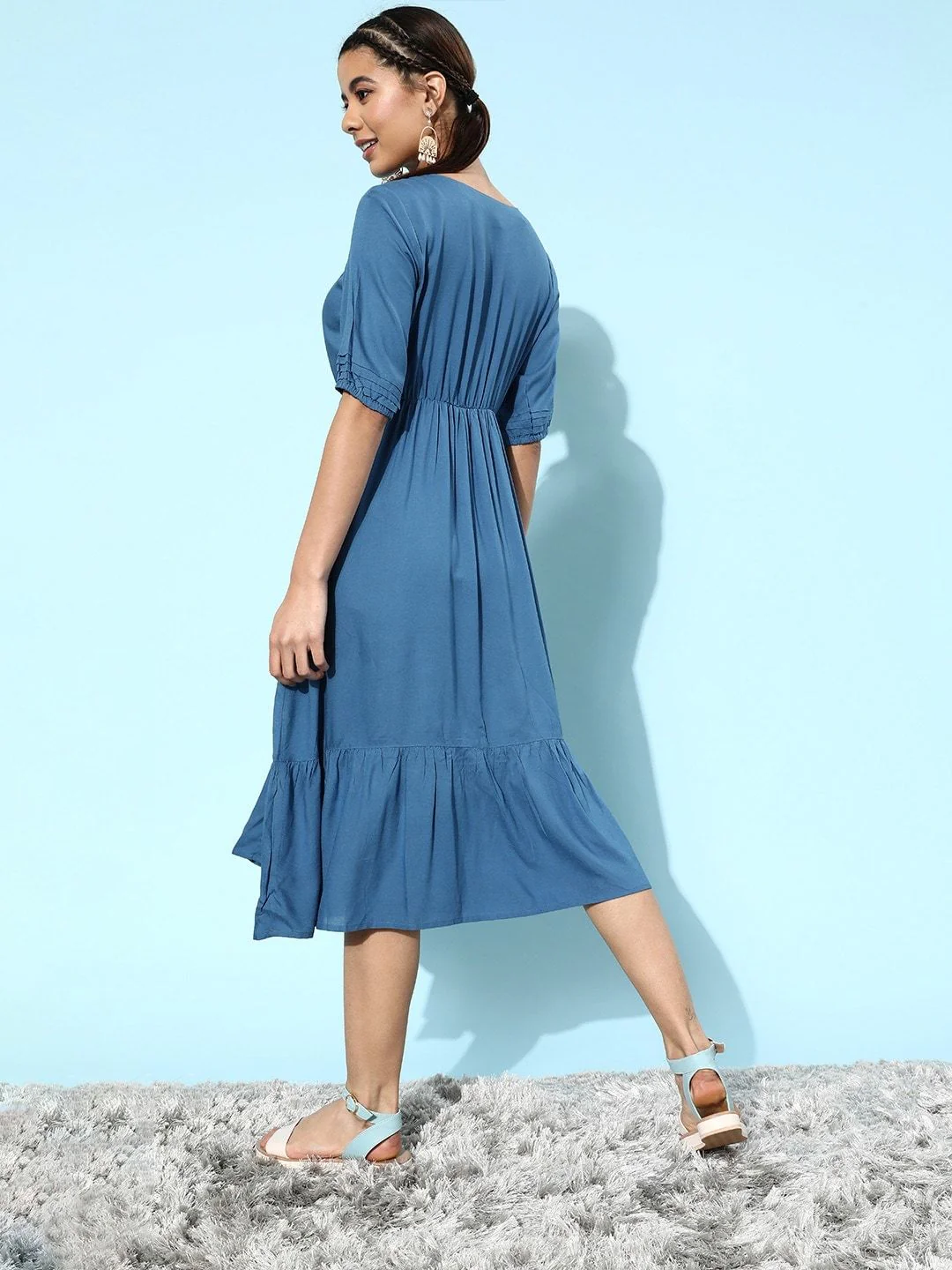 DressBerry Women Stunning Blue Floral Tiered Dress - Image 4