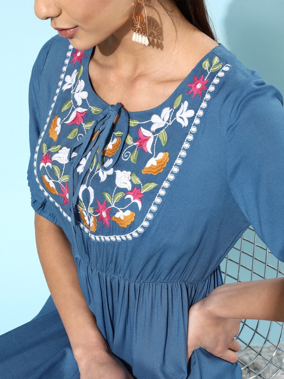 DressBerry Women Stunning Blue Floral Tiered Dress - Image 6