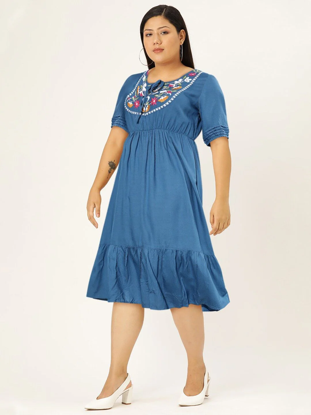 DressBerry Women Stunning Blue Floral Tiered Dress - Image 7