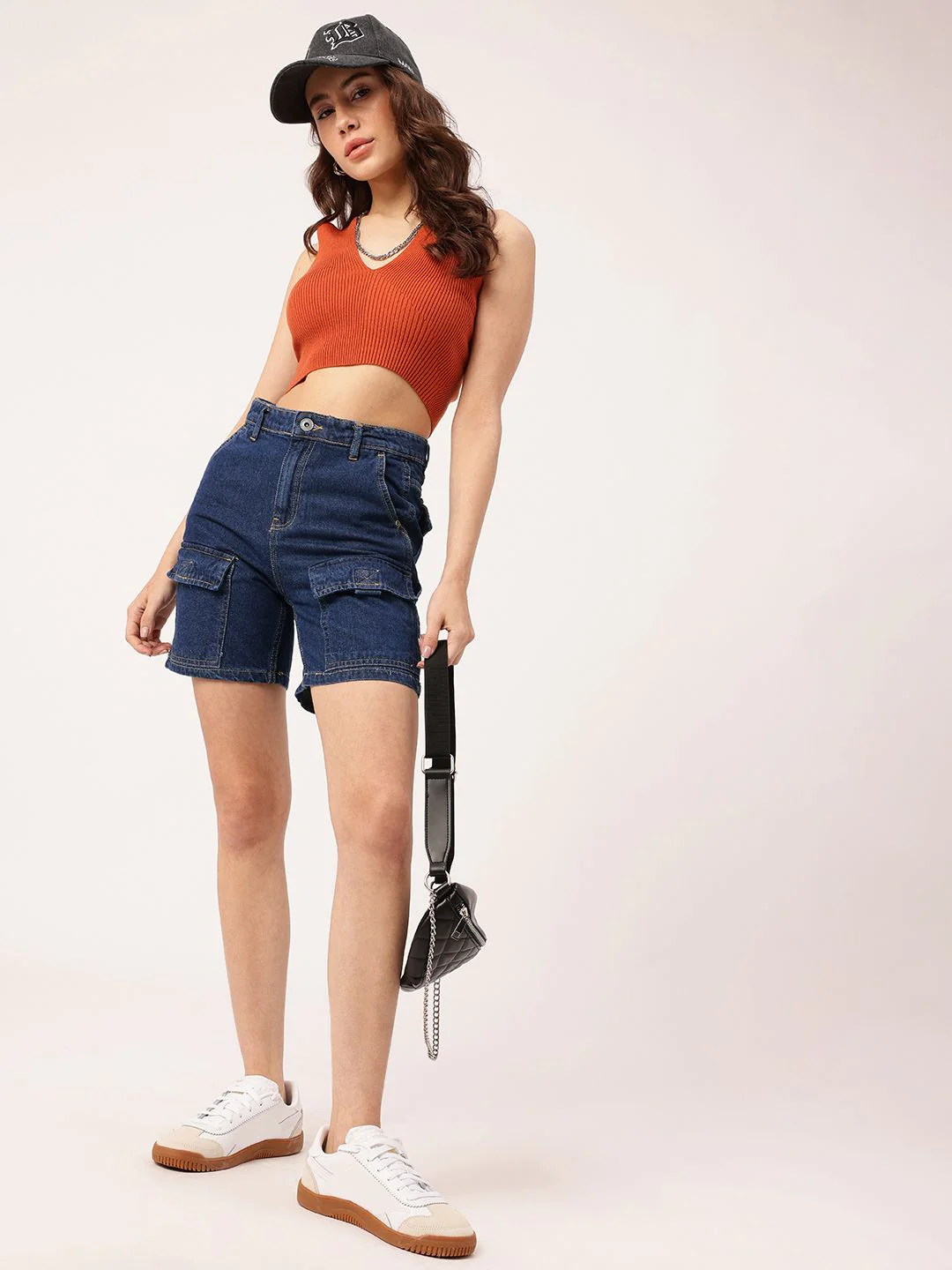 DressBerry Women Urban Classic Bermuda Fit Denim Cargo Shorts - Image 6
