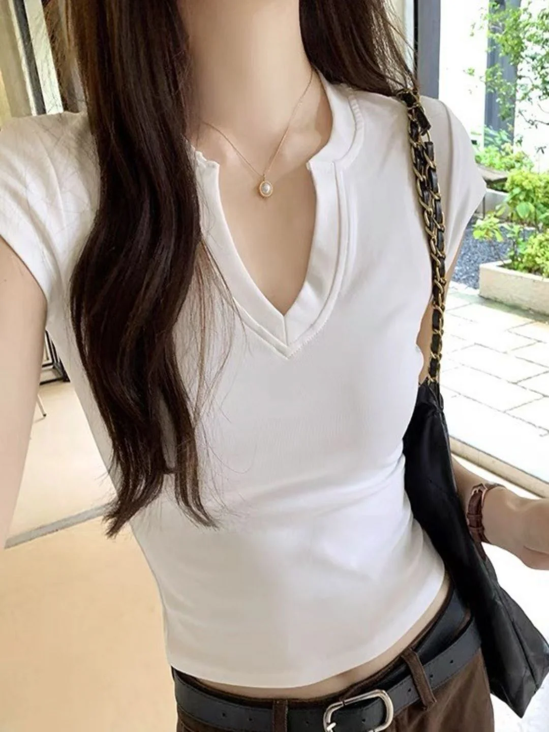 DressBerry Women V-Neck Cotton Slim Fit T-shirt - Image 2