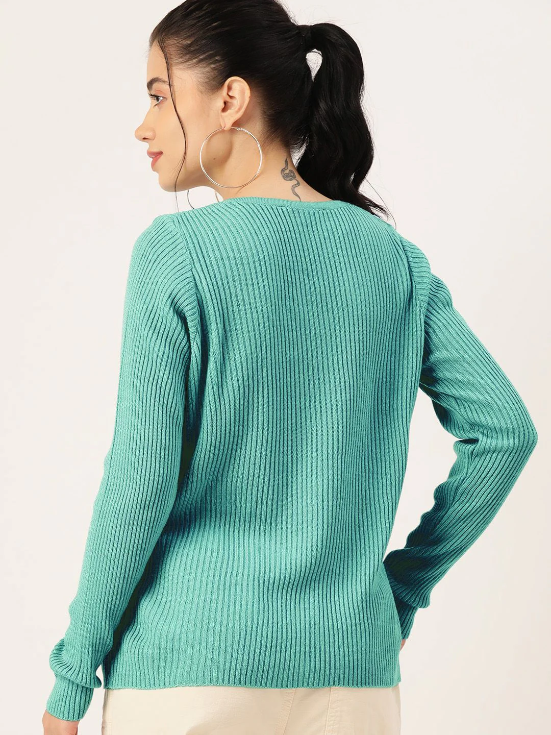 DressBerry Women V-Neck Ribbed Pullover - Image 5
