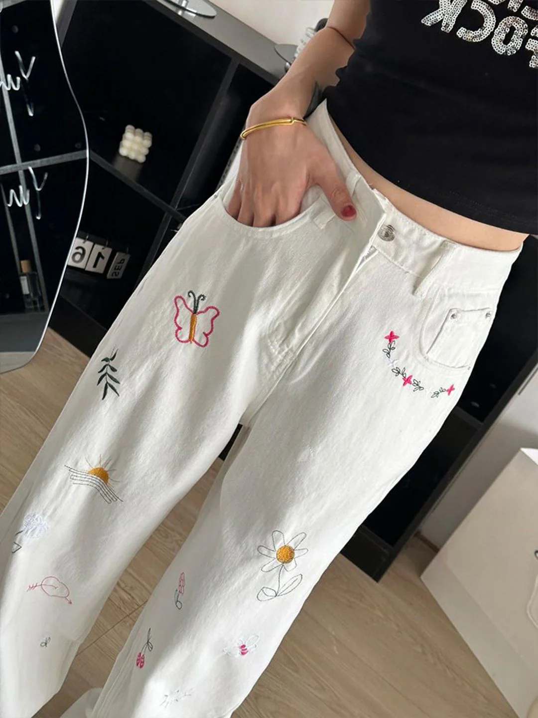 DressBerry Women Wide Leg High-Rise Cotton Jeans - Image 5