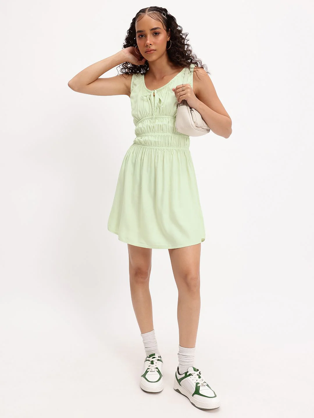 DressBerry Y2K Revival Tie-Up Detailed Smocked Fit and Flare Dress - Image 6