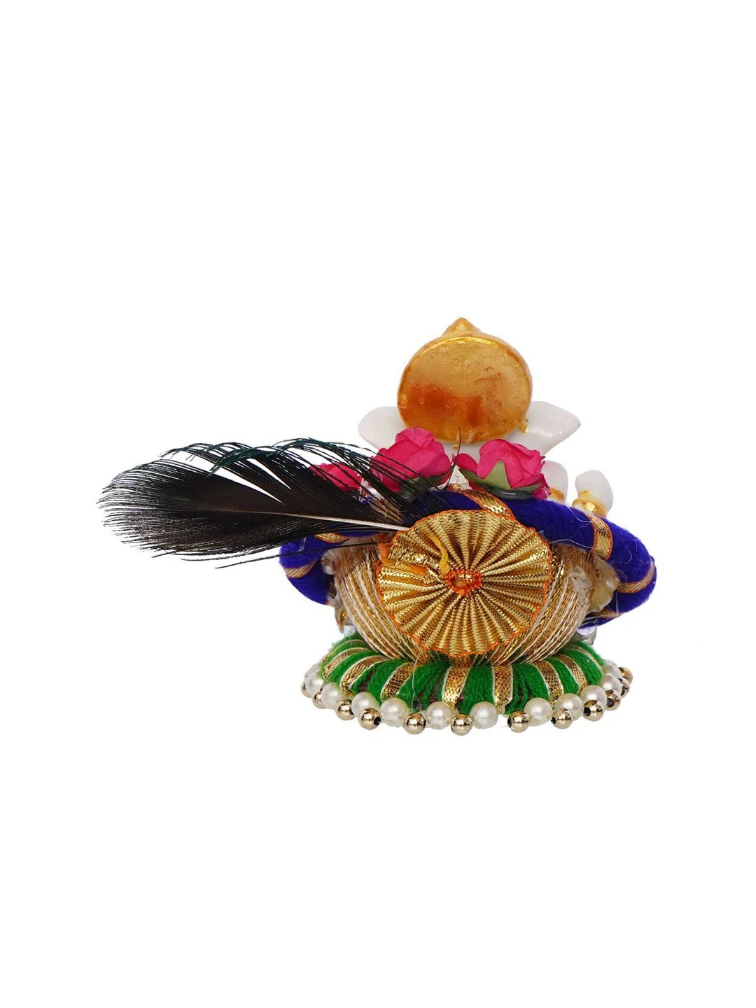 eCraftIndia Blue & White Handcrafted Lord Ganesha Idol on Floral Plate with Peacock Feather Decorative Showpiece - Image 6