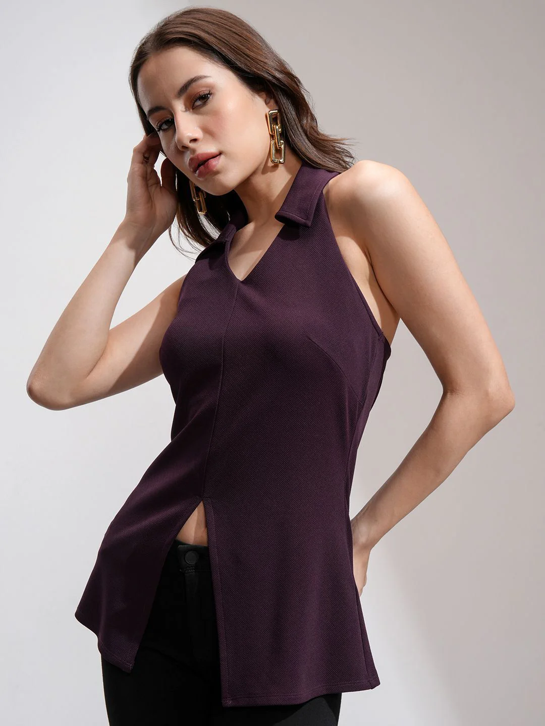 ESPYR By Tokyo Talkies Women Solid Halter Neck Sleeveless Top - Image 5