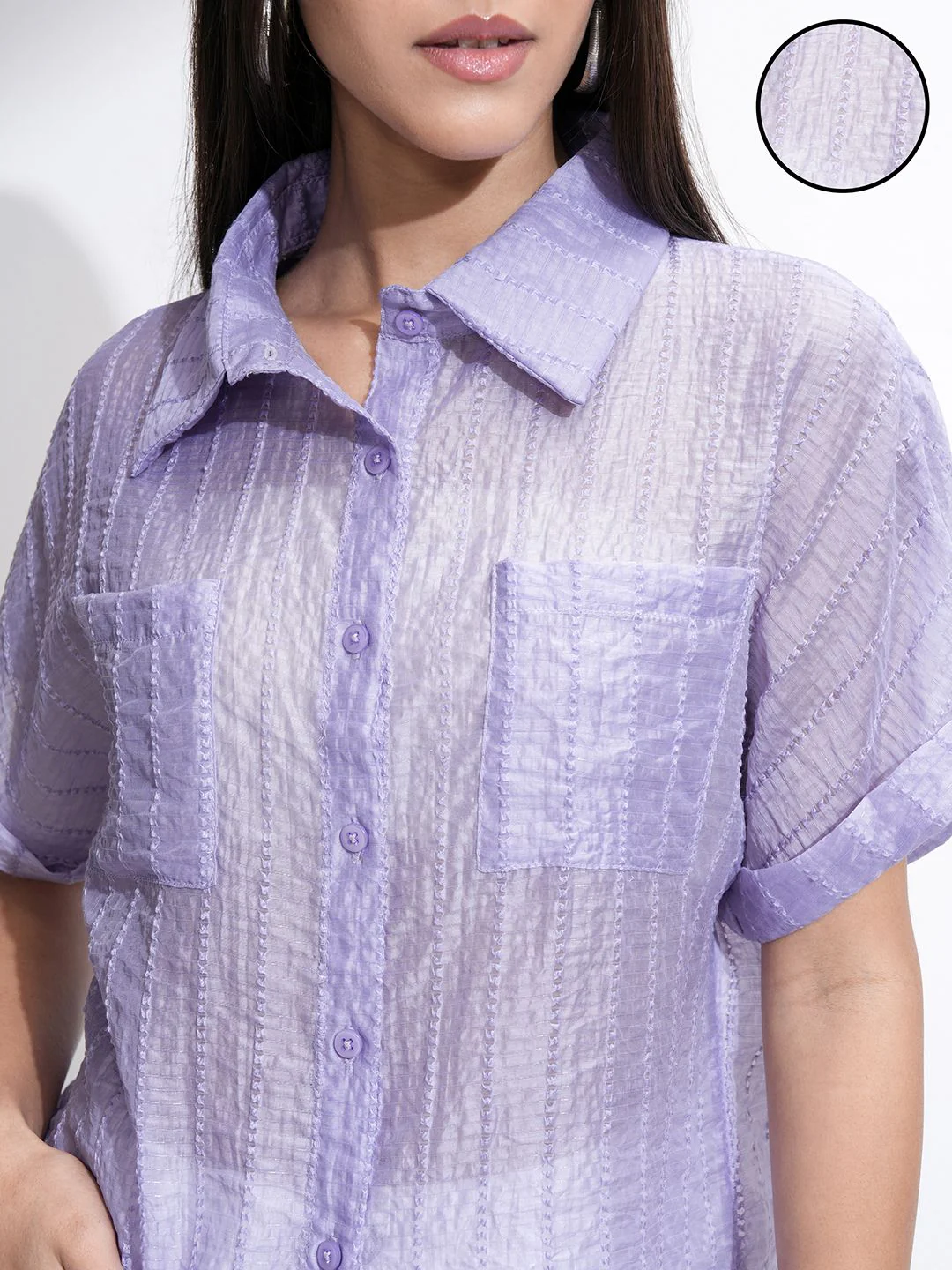 ESPYR By Tokyo Talkies Women Violet Solid Relaxed Fit Shirt - Image 5