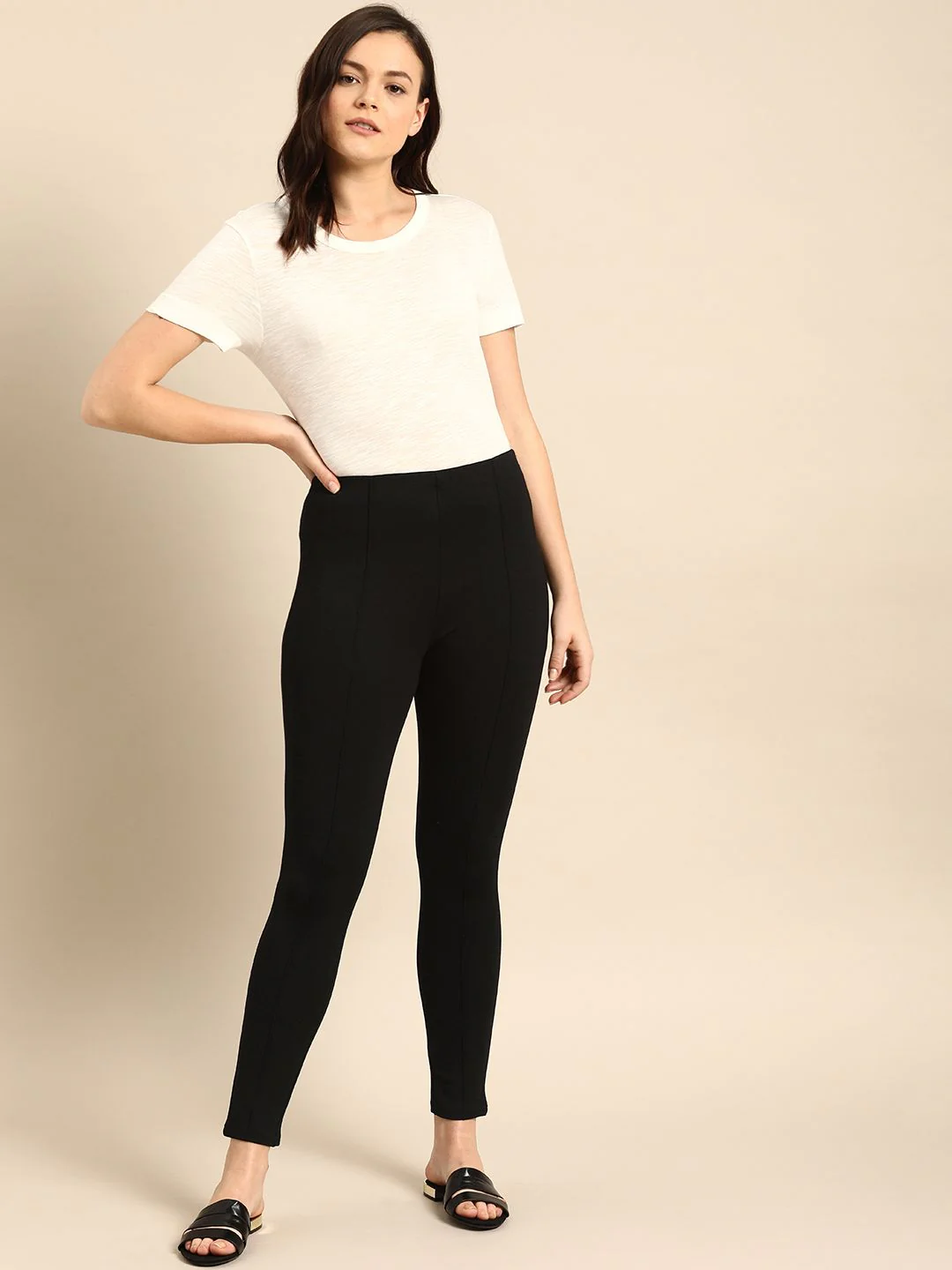 ether Women Black Solid Skinny Fit Treggings - Image 5