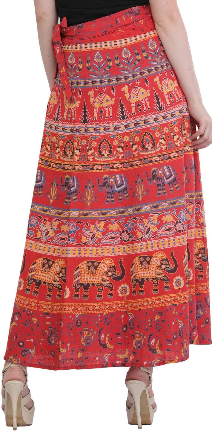 Exotic India Printed Pure Cotton Maxi Wrap Skirts - Image 4