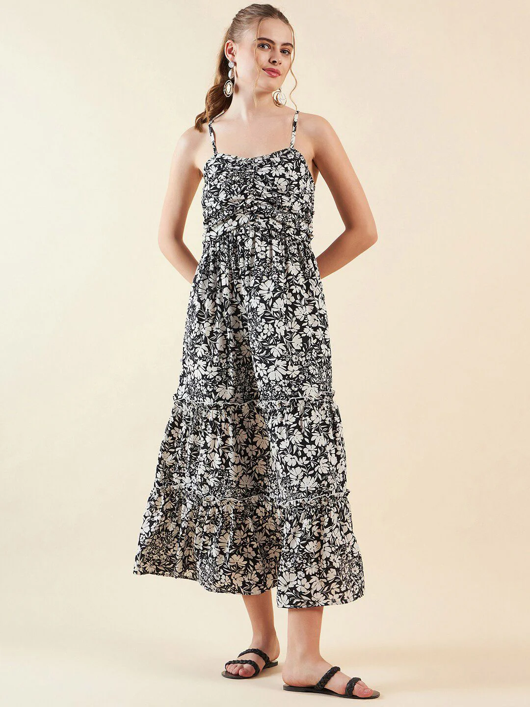 Freehand by The Indian Garage Co Women Floral Shoulder Straps A-line Midi Dress