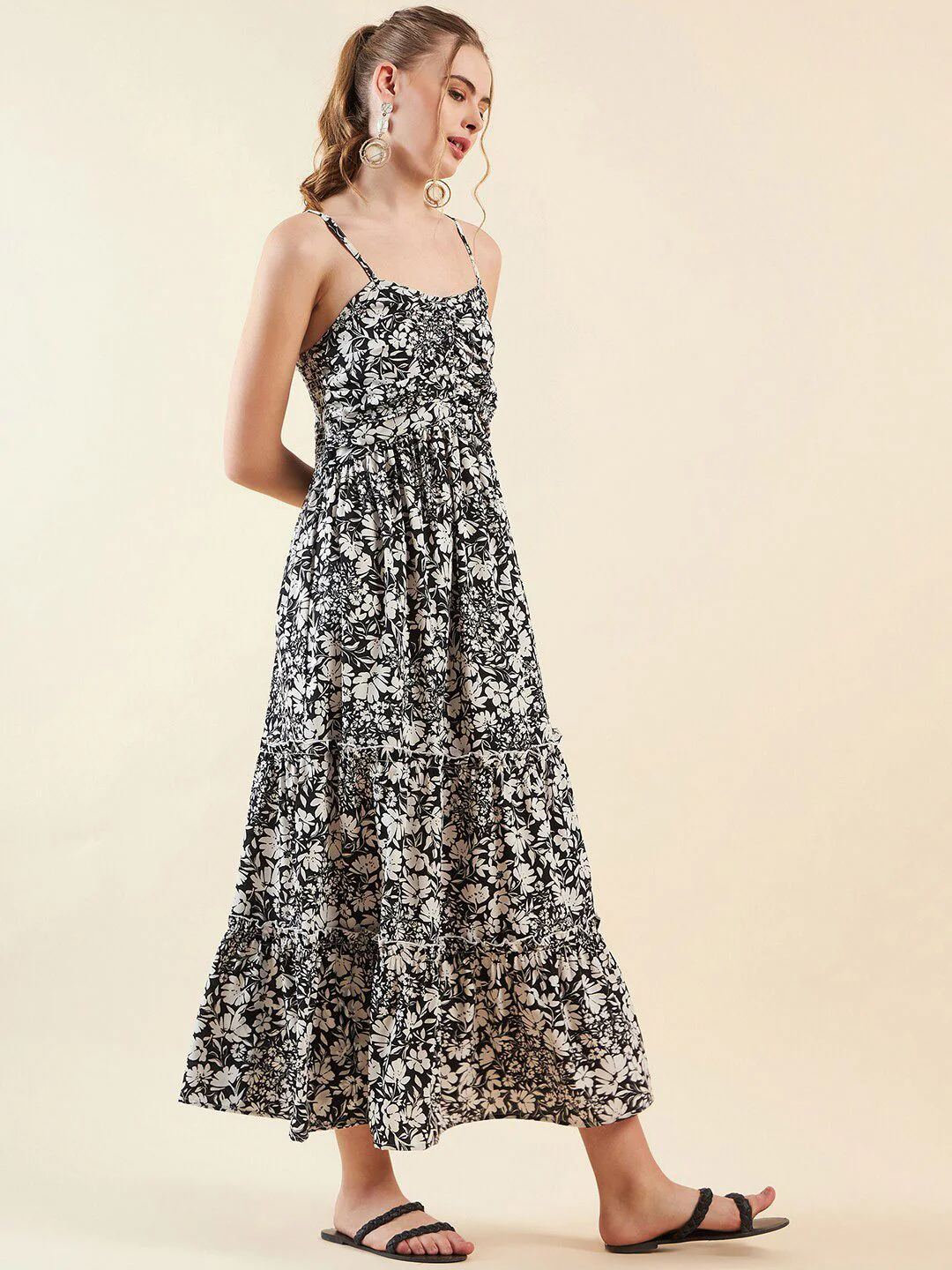 Freehand by The Indian Garage Co Women Floral Shoulder Straps A-line Midi Dress - Image 3