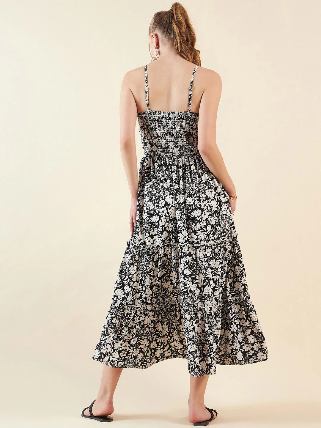 Freehand by The Indian Garage Co Women Floral Shoulder Straps A-line Midi Dress - Image 4