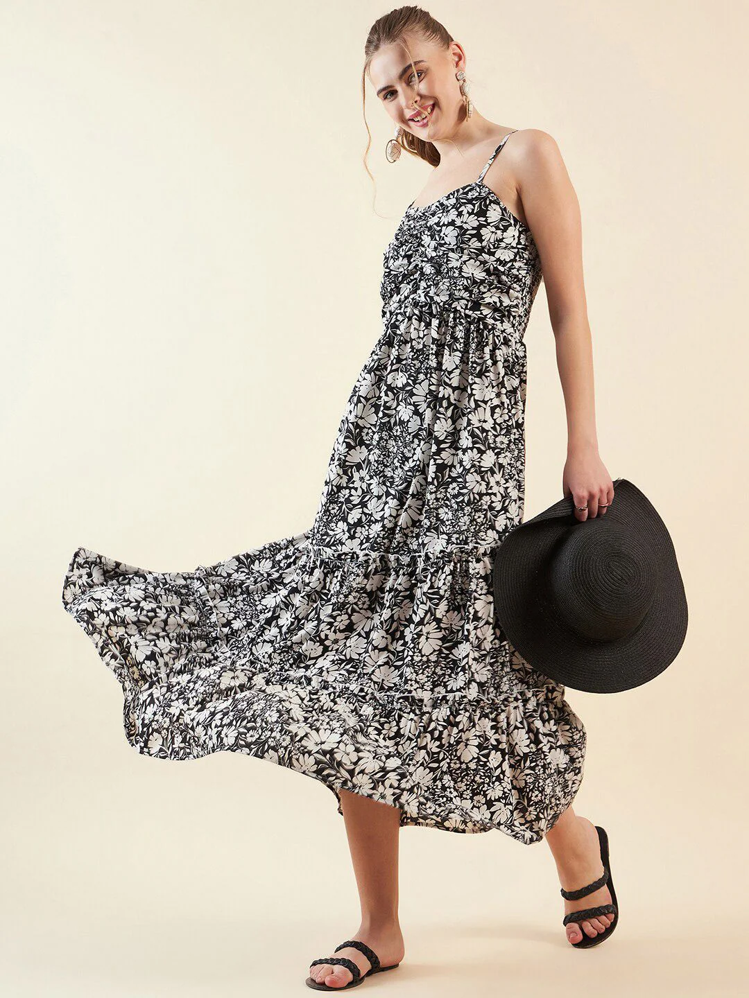 Freehand by The Indian Garage Co Women Floral Shoulder Straps A-line Midi Dress - Image 6