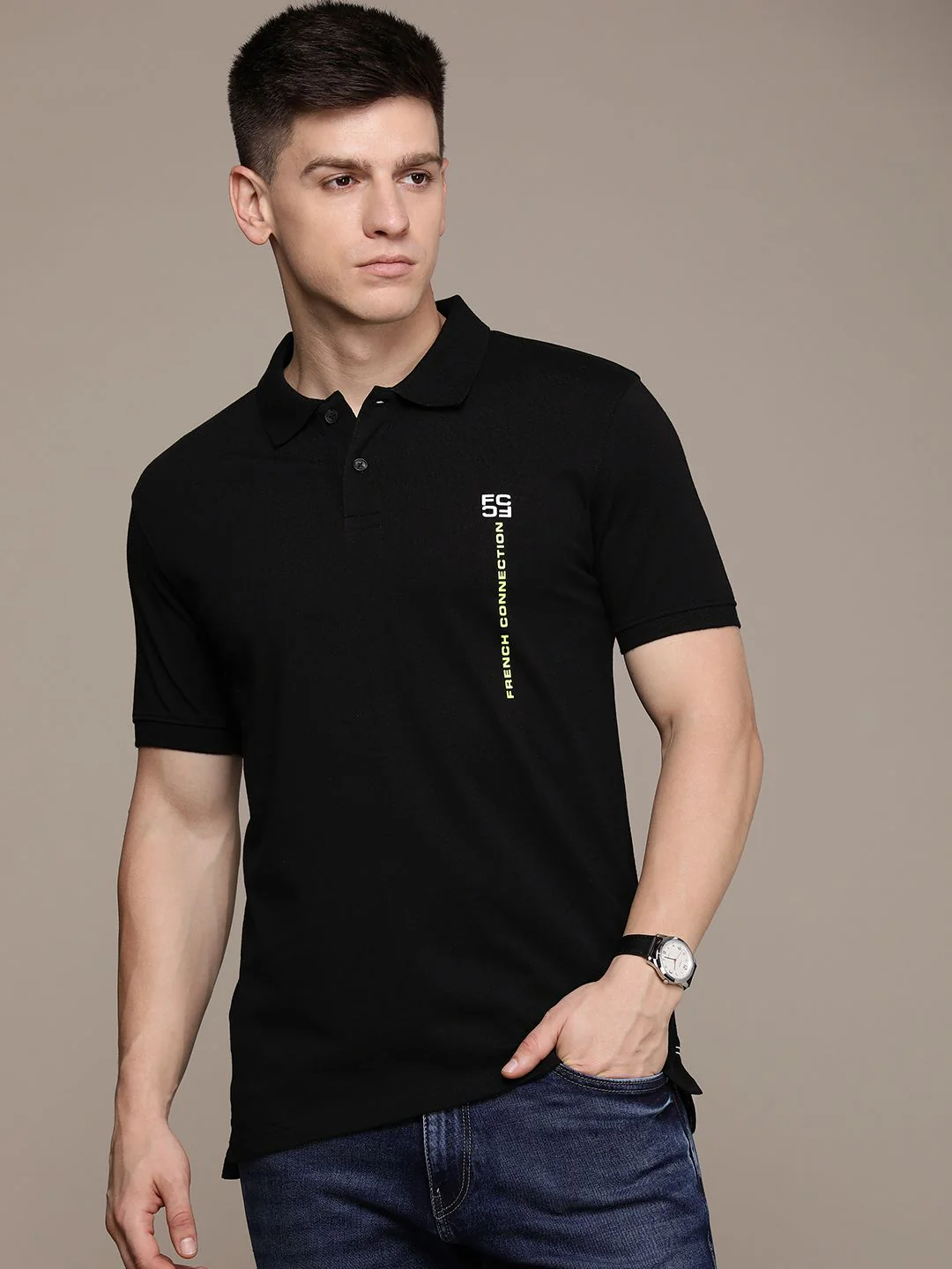 French Connection Brand Logo Printed Polo Collar Pure Cotton T-shirt - Image 3
