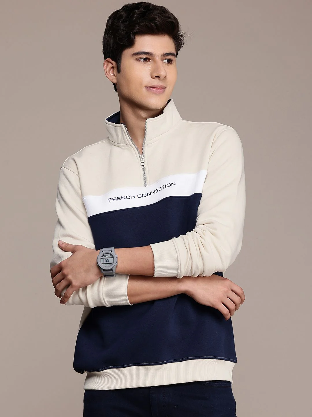 French Connection Colourblocked Mock Collar Sweatshirt - Image 3