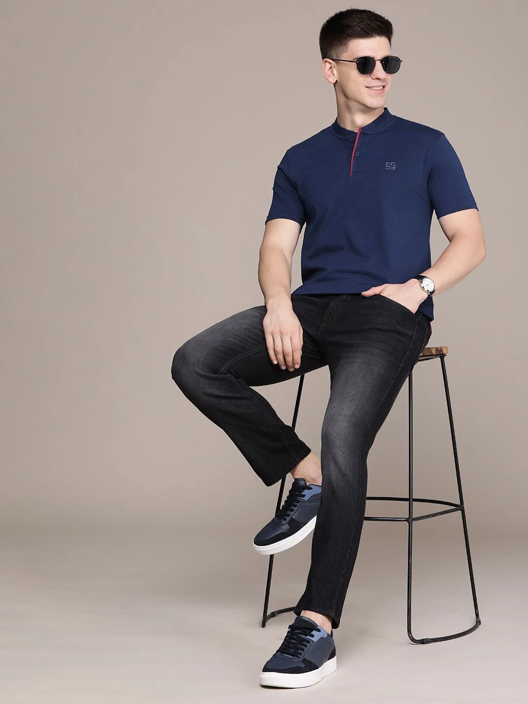 French Connection Henley Neck Pure Cotton T-shirt - Image 6