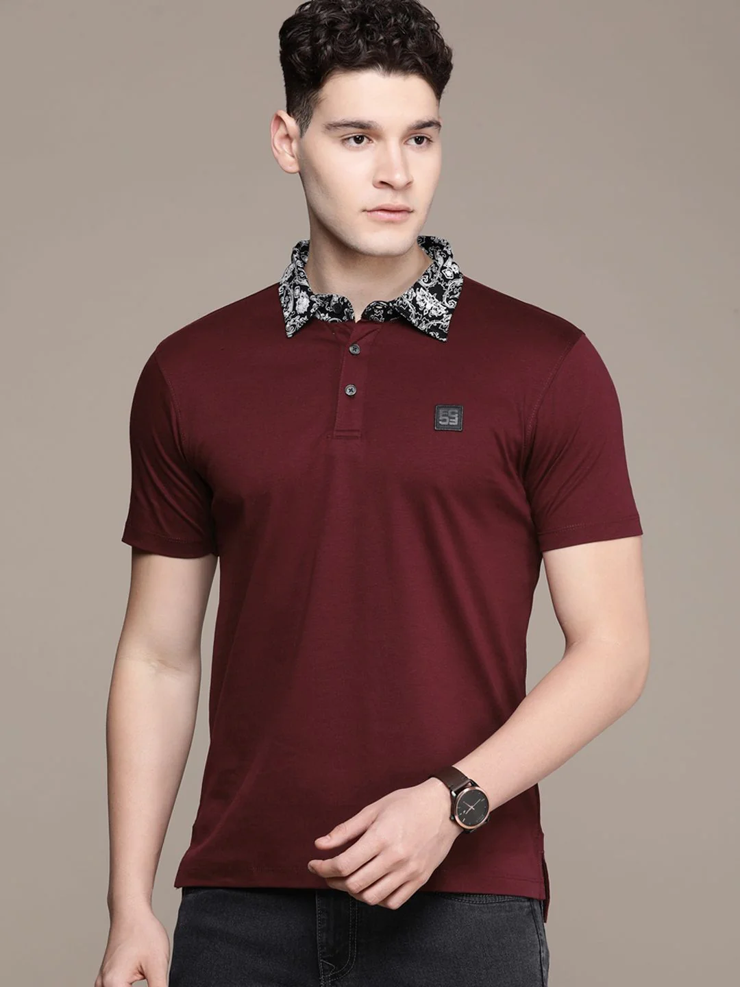 French Connection Solid Polo Collar Pure Cotton T-shirt - Image 3