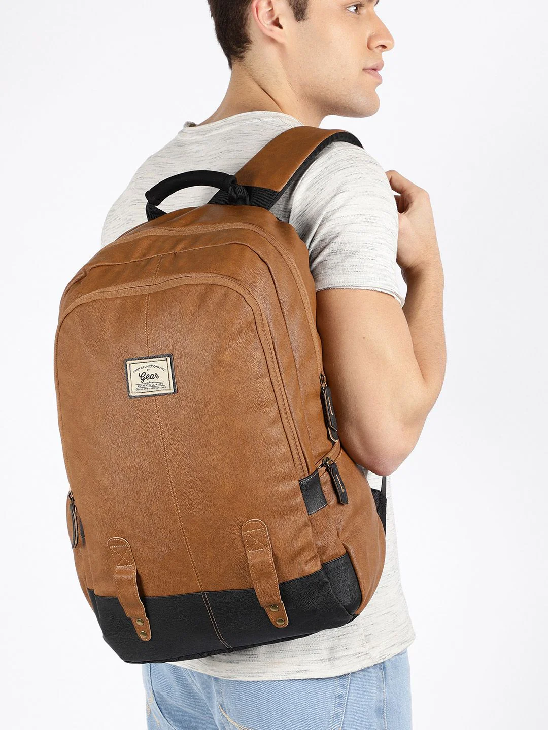 Gear Unisex Tan Solid Laptop Backpack - Image 6