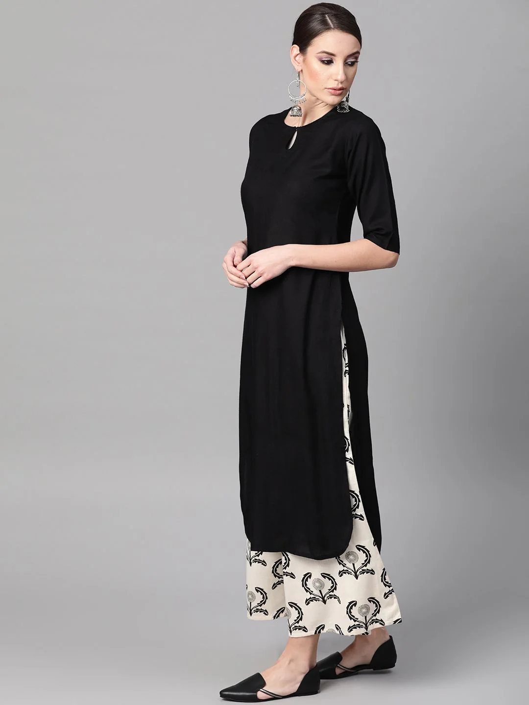 Gerua By Libas Women Black  Off-White Solid Kurta with Palazzos - Image 4