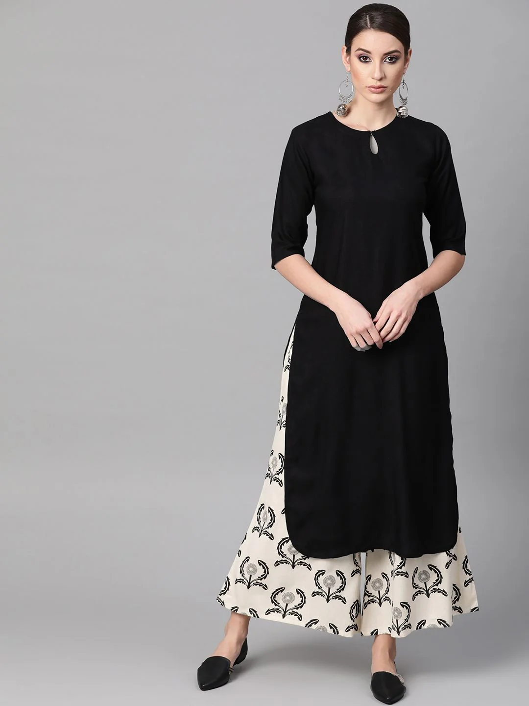 Gerua By Libas Women Black  Off-White Solid Kurta with Palazzos - Image 5