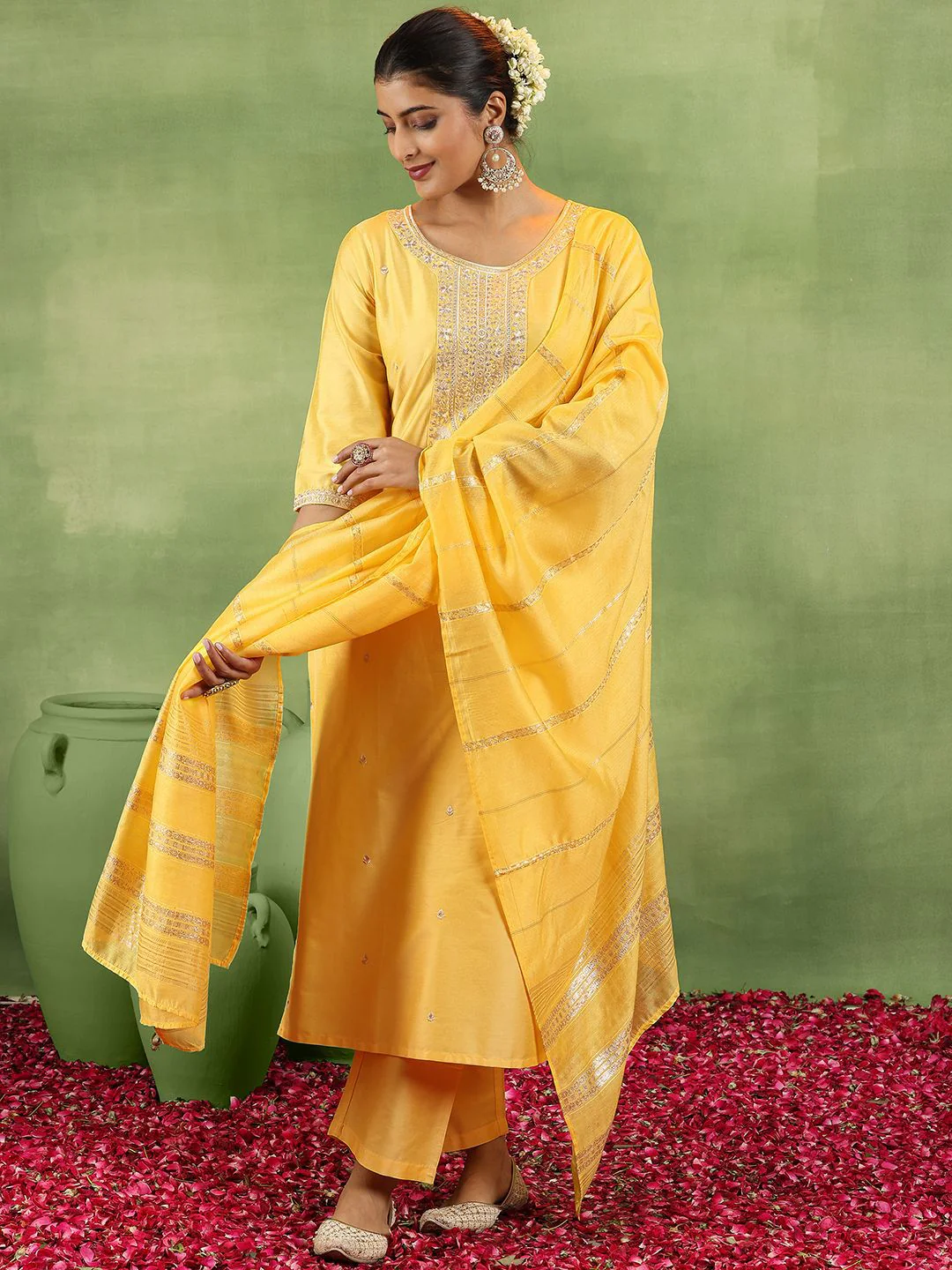 Gerua By Libas Women Ethnic Motifs Yoke Design Regular Kurta with Trousers & With Dupatta - Image 2