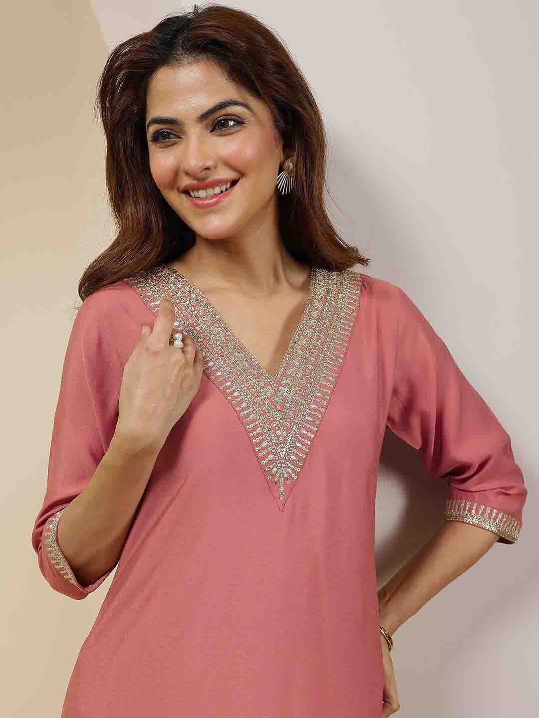 Gerua By Libas Women Ethnic Motifs Yoke Design Regular Sequinned Kurta with Trousers & With Dupatta - Image 6