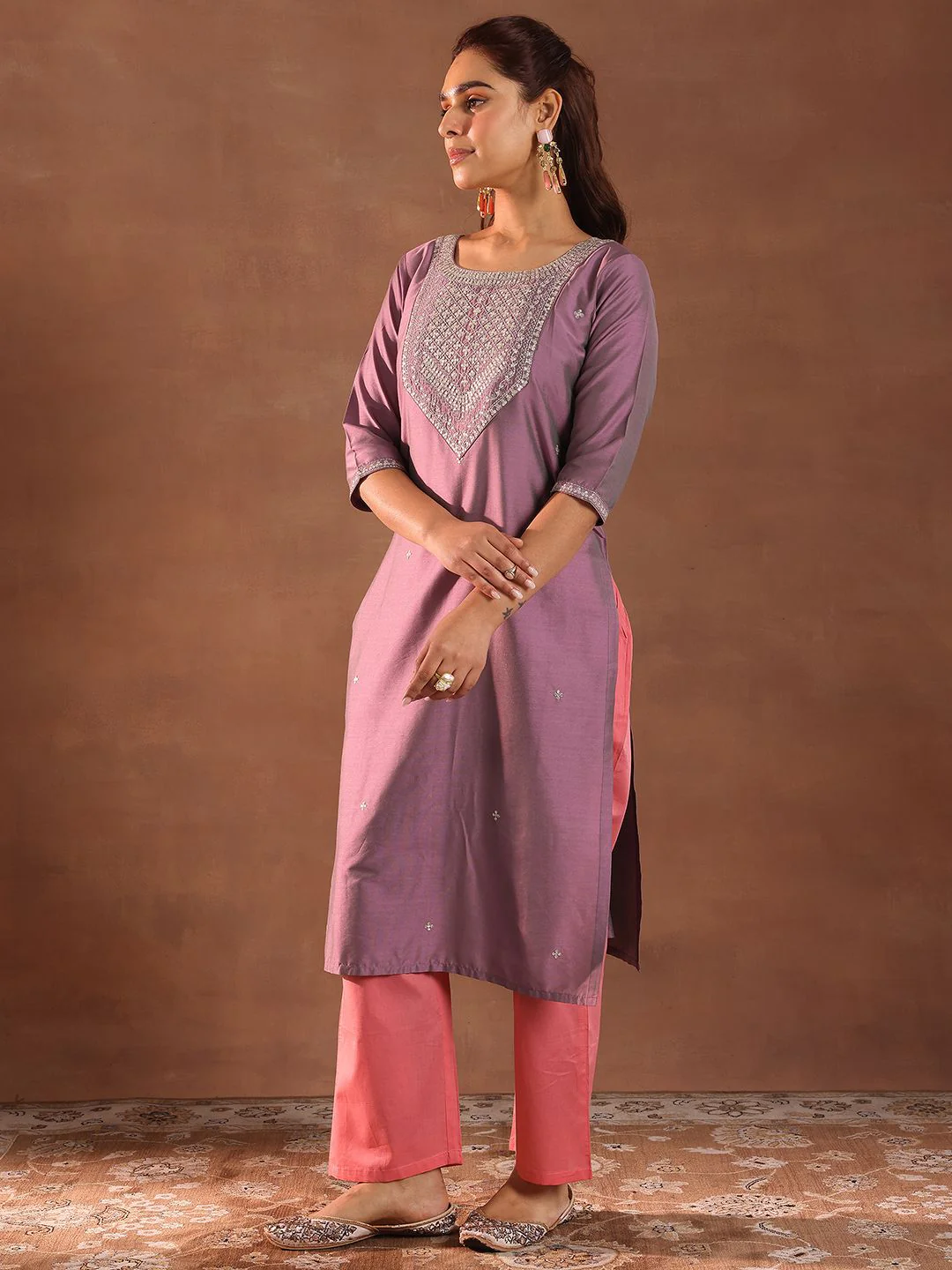 Gerua By Libas Women Floral Embroidered Round Neck Silk Straight Kurta - Image 5