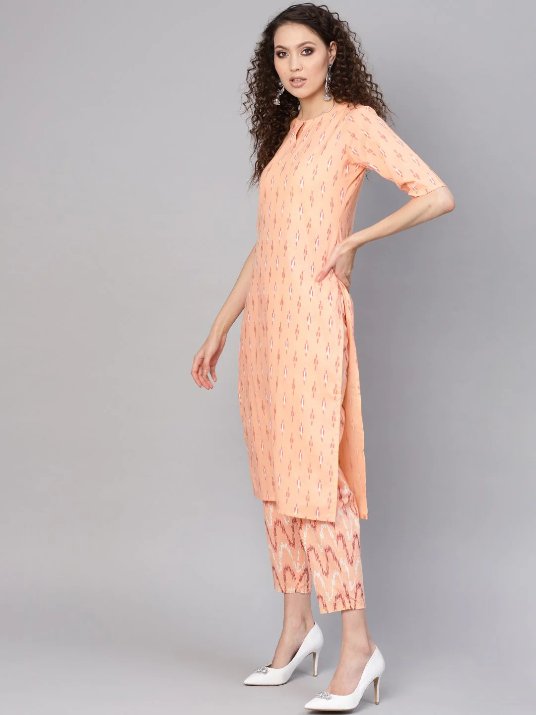 Gerua By Libas Women Peach-Coloured  Red Printed Kurta with Trousers - Image 5