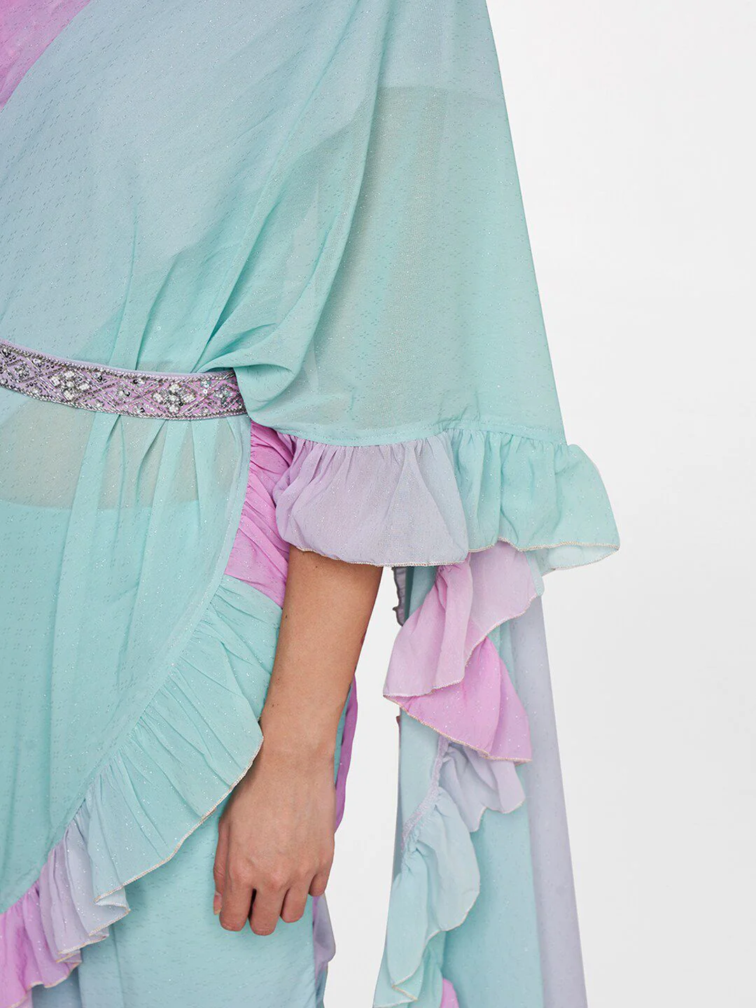 Global Desi Blue & Purple Palazzo Saree with Blouse - Image 4