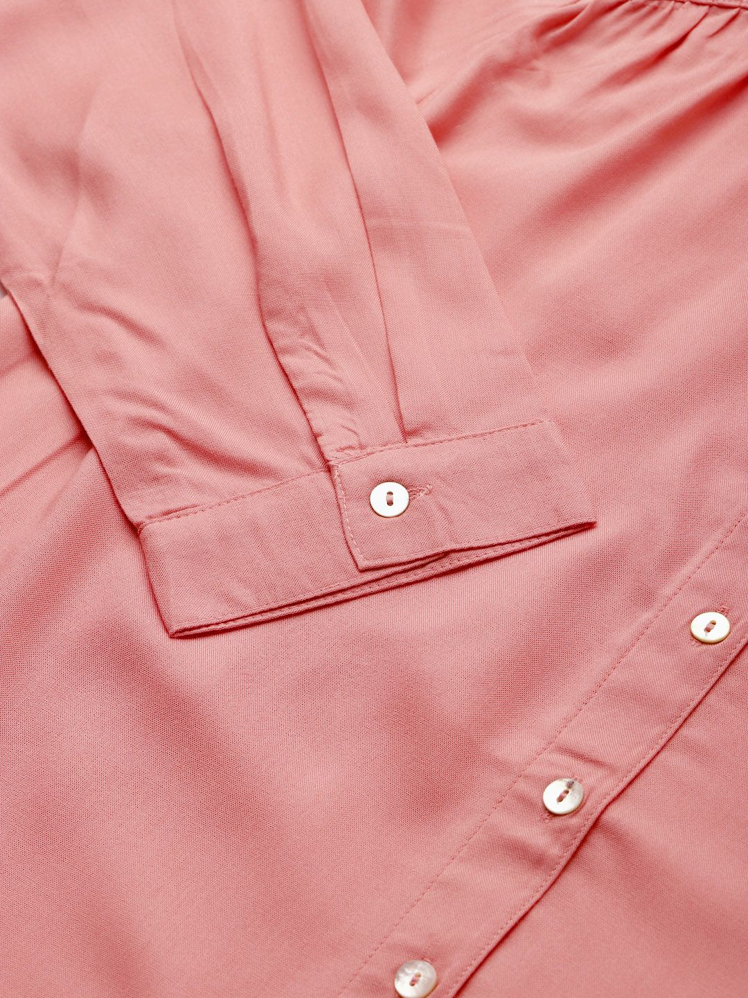 Global Desi Eco Vero Women Pink Solid Straight Fusion Kurta - Image 6