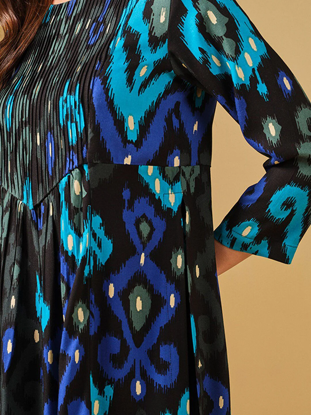 Global Desi Ethnic Motifs Printed Pleated A-Line Kurta - Image 2