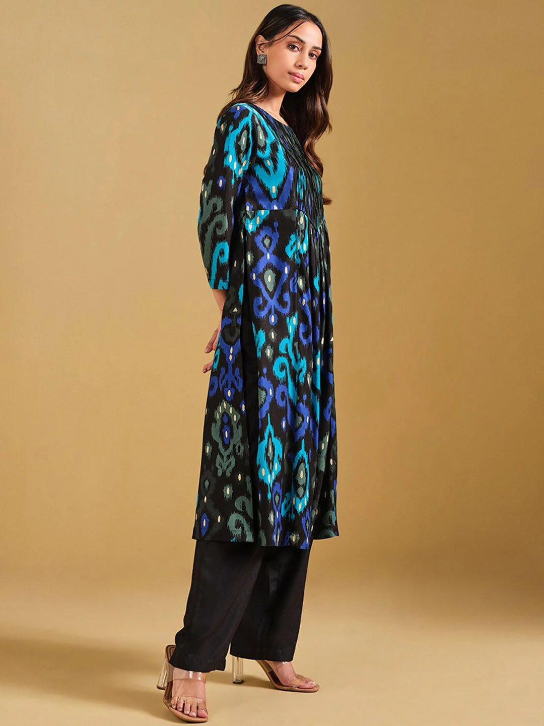 Global Desi Ethnic Motifs Printed Pleated A-Line Kurta - Image 3