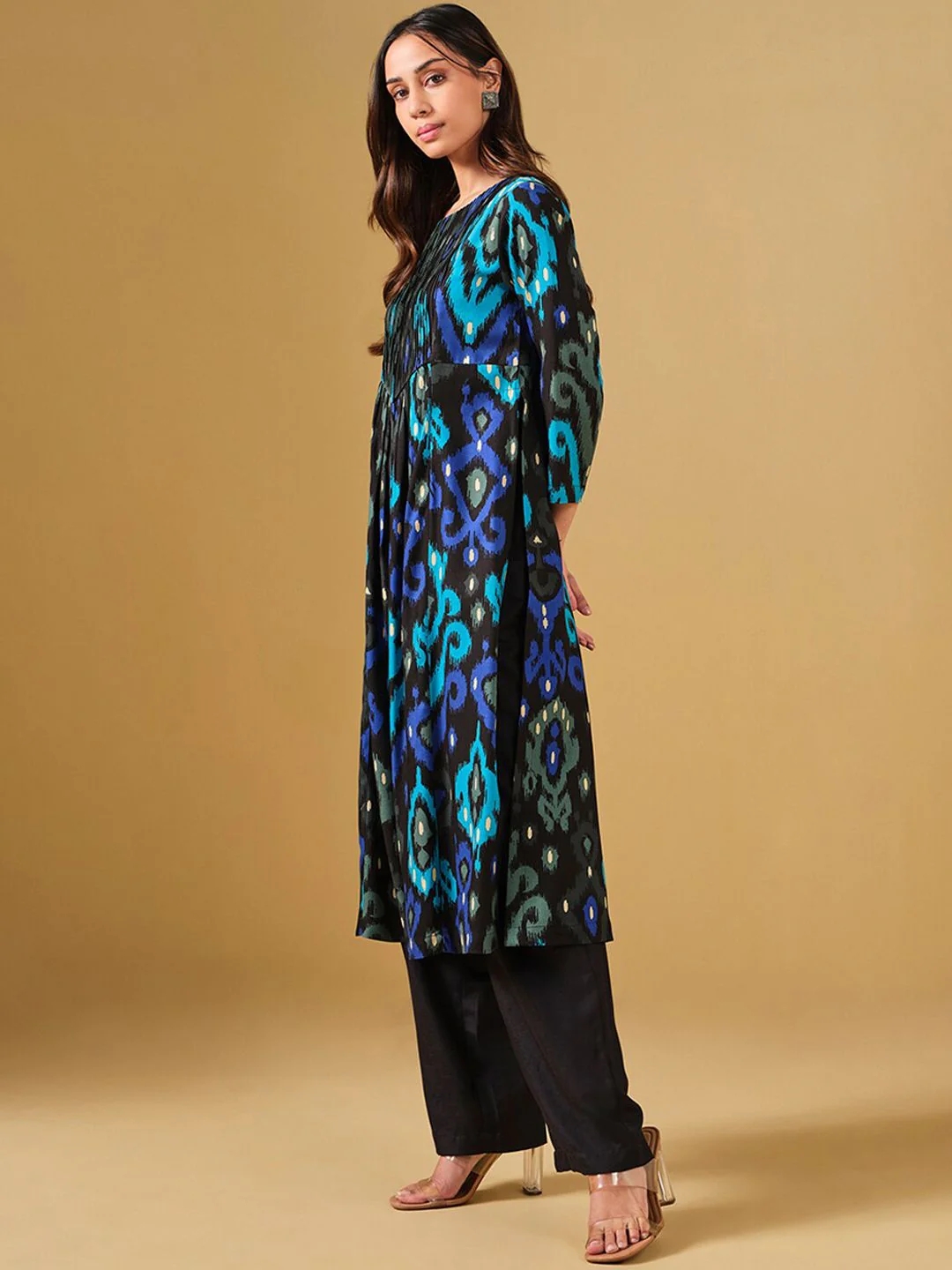Global Desi Ethnic Motifs Printed Pleated A-Line Kurta - Image 4