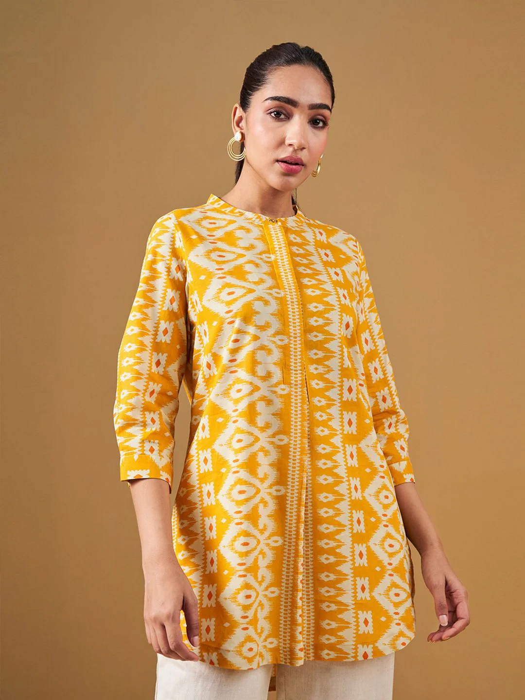 Global Desi Ethnic Motifs Printed Pure Cotton Straight Kurti - Image 3