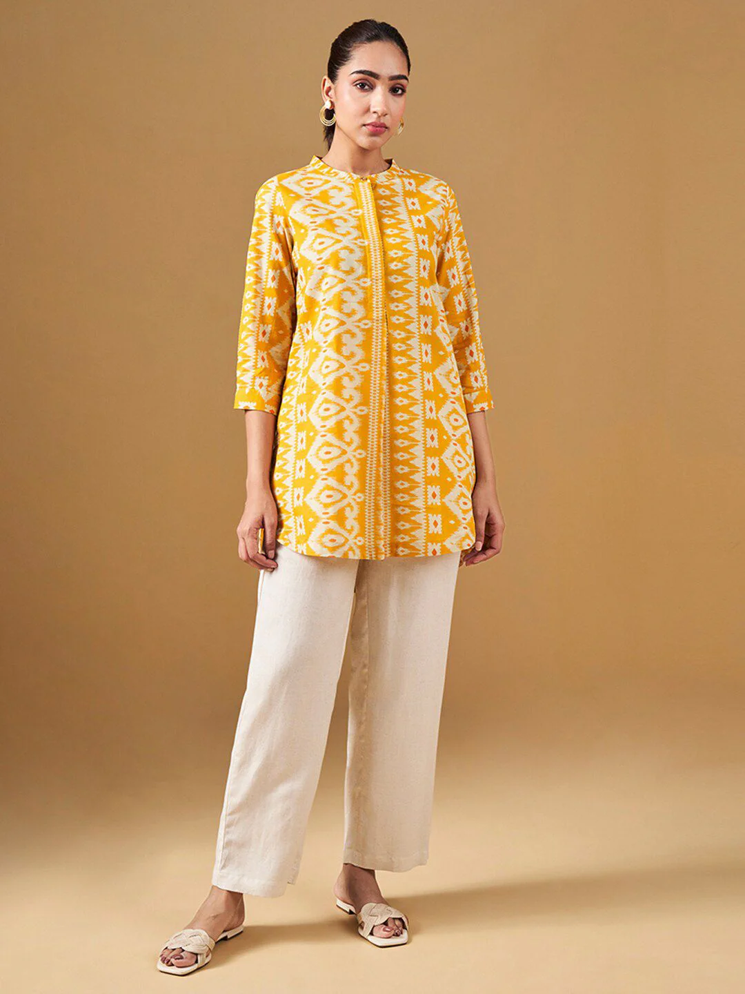 Global Desi Ethnic Motifs Printed Pure Cotton Straight Kurti - Image 4