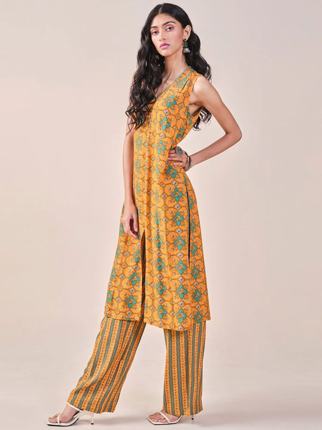 Global Desi Floral Printed Kurta with Palazzos - Image 3