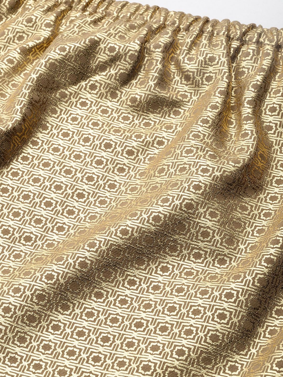 Global Desi Women Beige & Gold-Toned Printed Cropped Bardot Top - Image 4