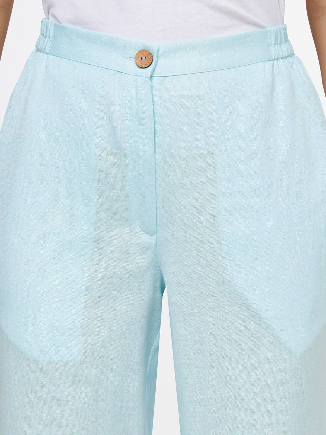 Global Desi Women Blue Straight Fit Parallel Trousers - Image 4