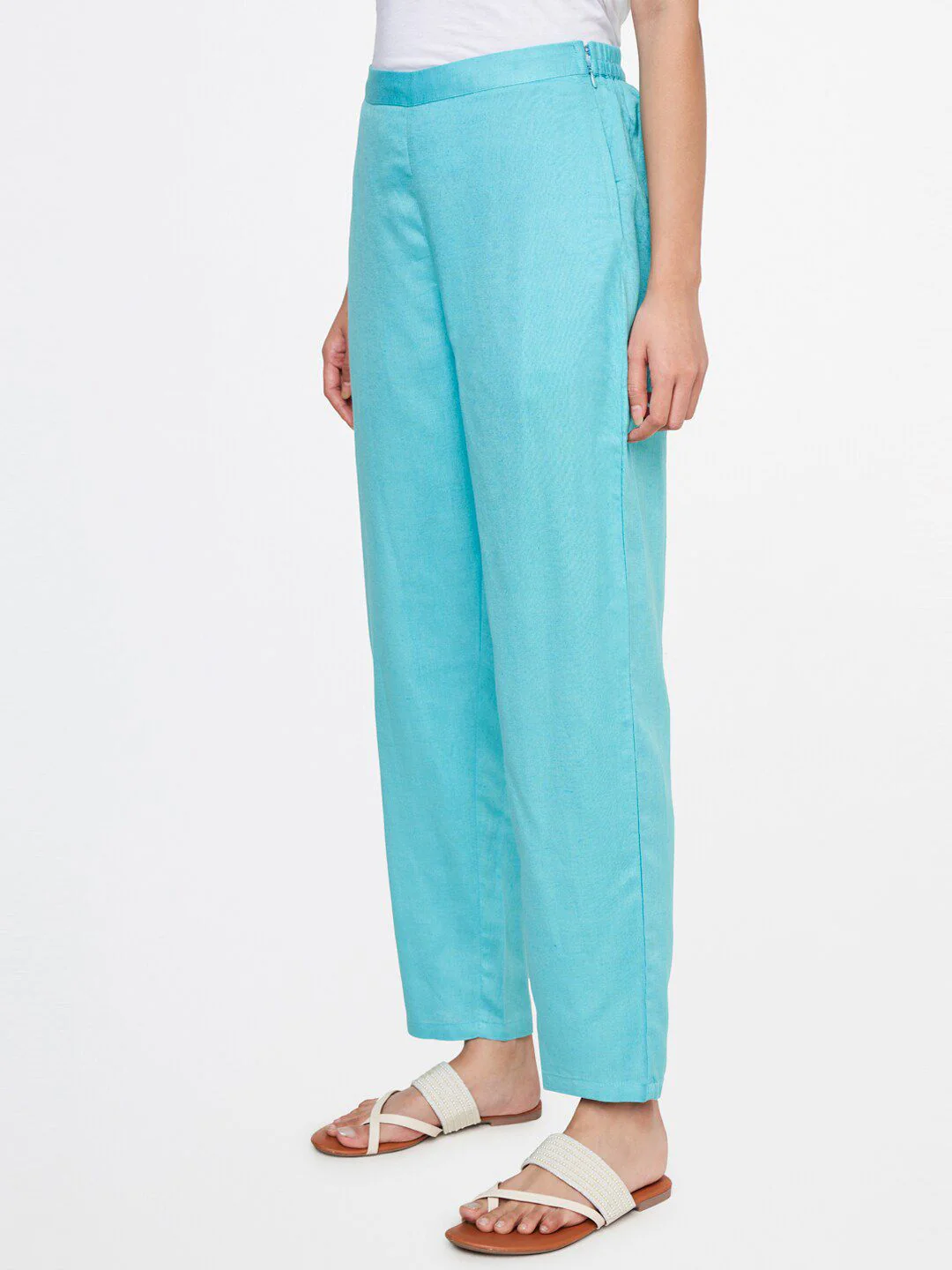 Global Desi Women Blue Straight Fit Trousers - Image 2