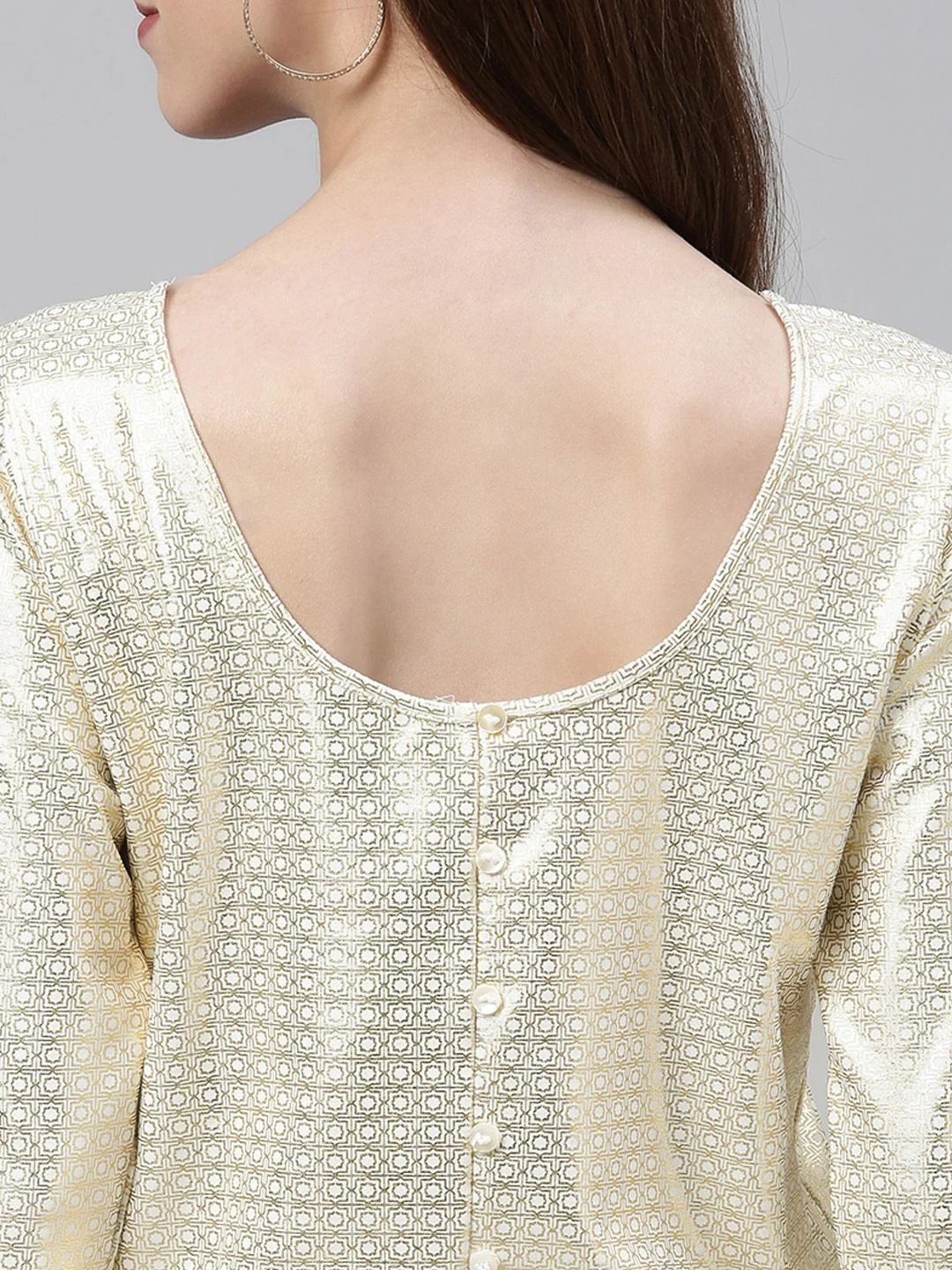 Global Desi Women Off-White & Golden Ethnic Printed Top - Image 6