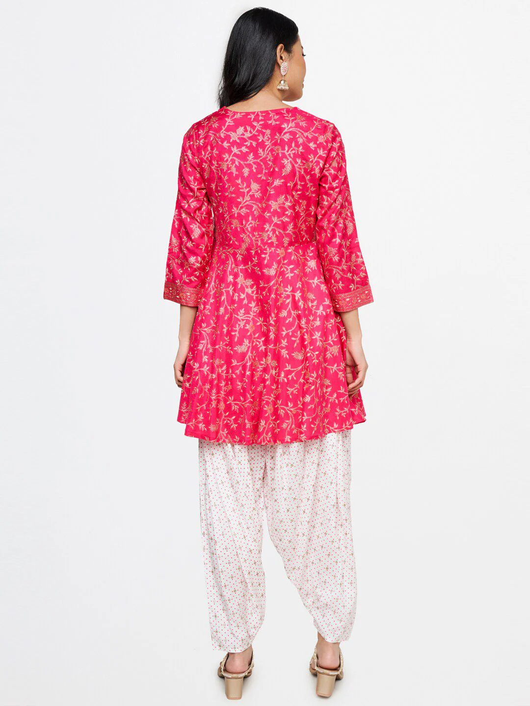 Global Desi Women Pink Ethnic Motifs Printed Angrakha Kurta with Dhoti Pants - Image 5