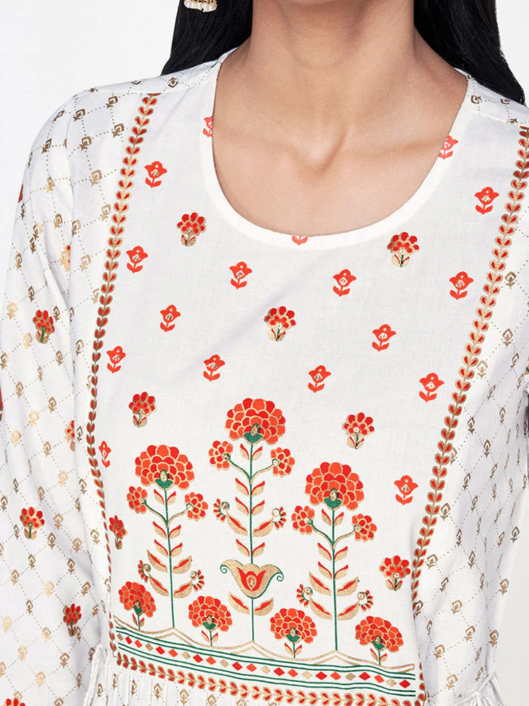 Global Desi Women White Printed A-Line Kurta - Image 2