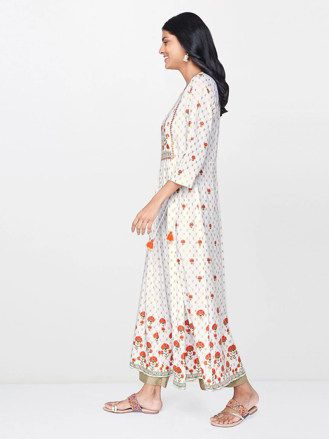 Global Desi Women White Printed A-Line Kurta - Image 3