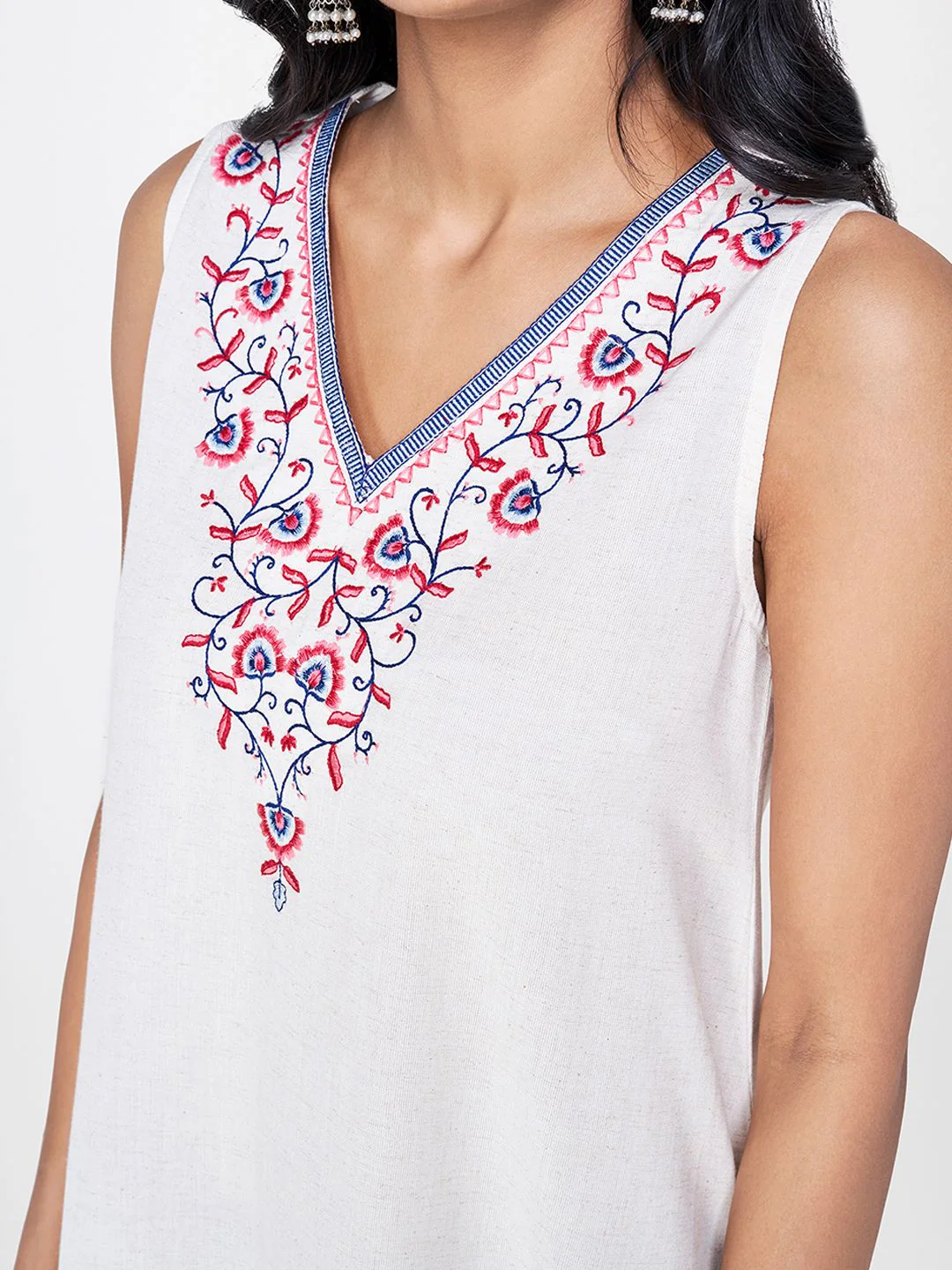 Global Desi Women White Solid A-Line Kurta - Image 2