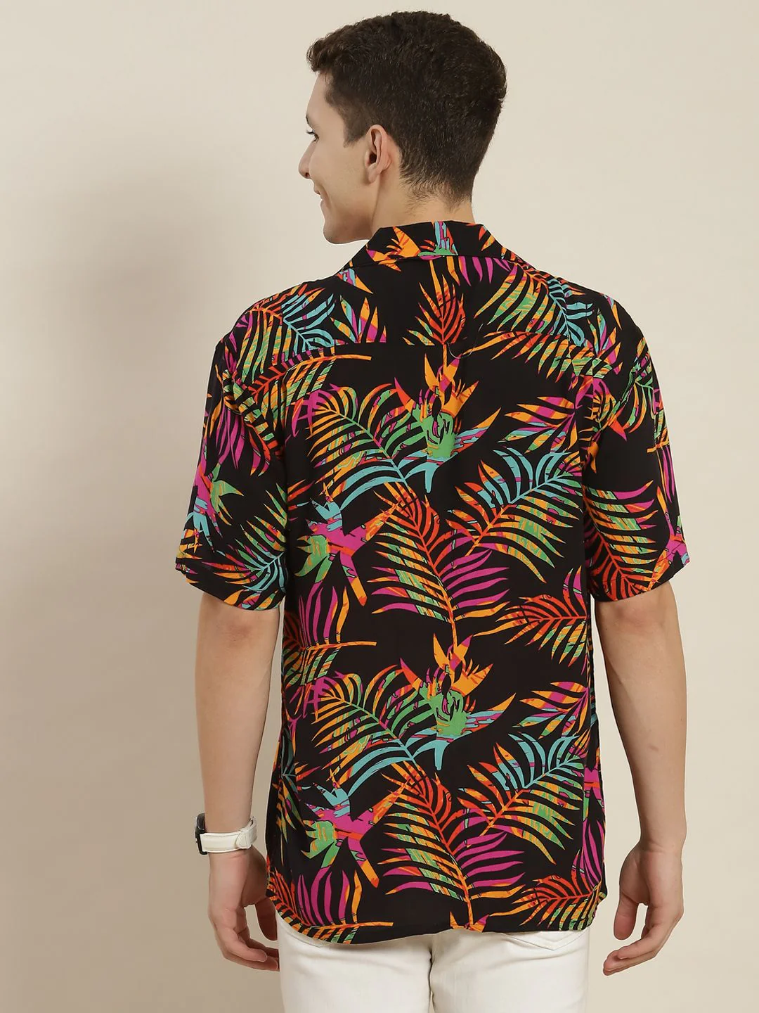 Hancock Men Black & Yellow Printed Relaxed Fit Casual Resort Shirt - Image 4