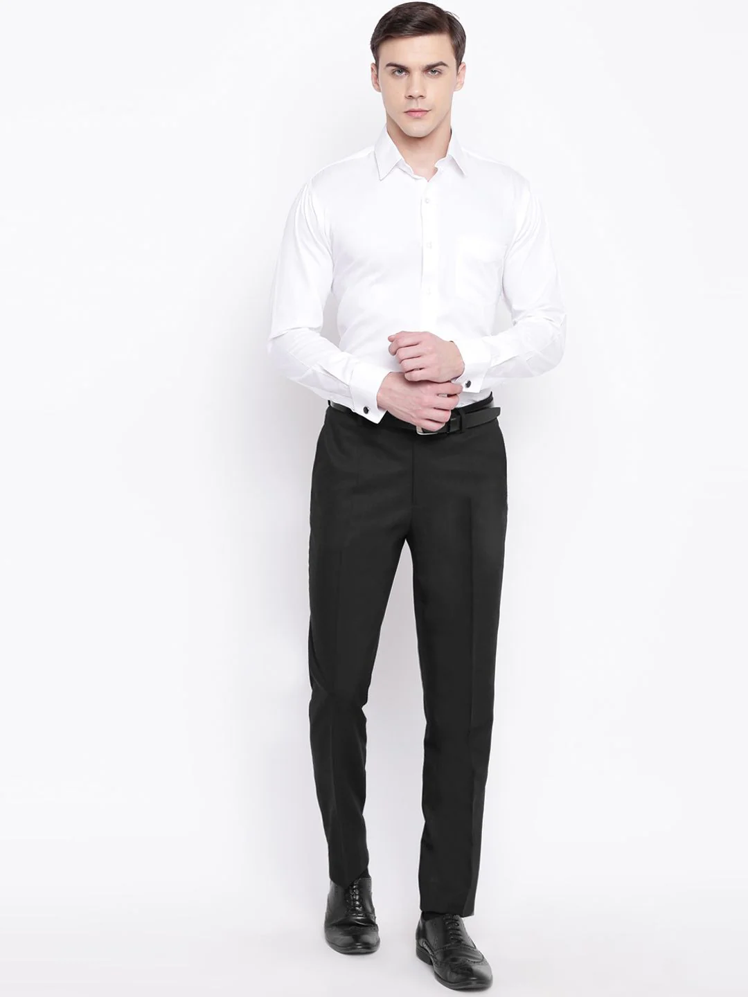Hancock Men White Solid French Cuff Slim Fit Pure Cotton Formal Shirt - Image 4